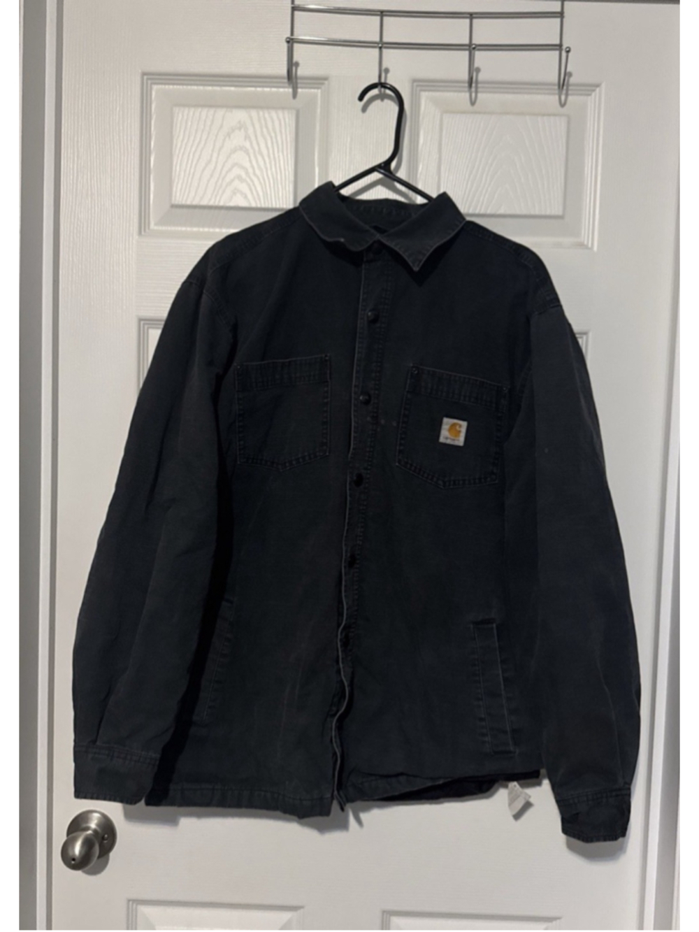 Men’s Heavy Carhartt Jacket Medium Faded Black Rugged Distressed Work Wear Coat